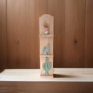 Hand Made Native American South West Wall Art Decor Artist Signed Coyote Cactus